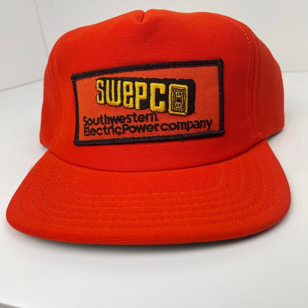 Vintage SWEPCO Trucker Snapback Electric Power Company Orange Patch USA EUC